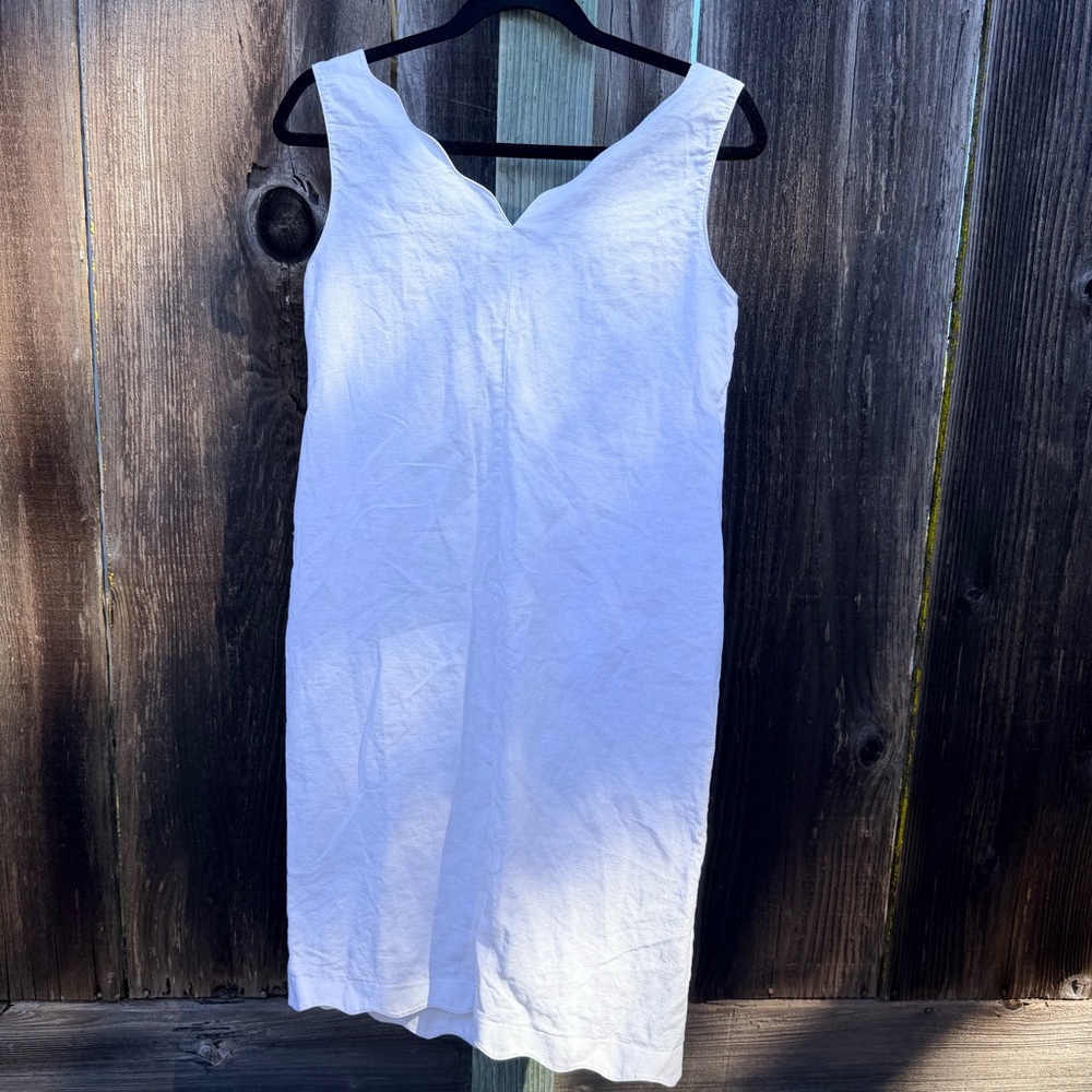 J. Peterman White Linen Cotton Button Front Sleeveless Dress Size 4 - Picture 3 of 14